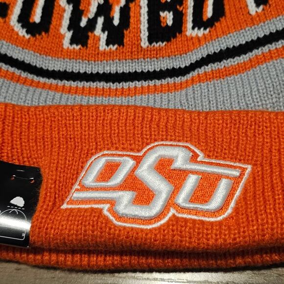 New Era Oklahoma State Cowboys Beanie Hat Orange OSU Pistol Pete Pom Pom Knit - Picture 3 of 10